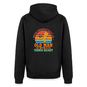 Never Underestimate An Old Man With A Tennis Racke - Unisex Premium Organic Zip Hoodie - black - Back - Nico (187cm)