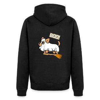 Cute Halloween dog BOO - Unisex Premium Organic Zip Hoodie - black - Back - Nico (187cm)