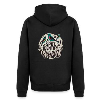 "repérer, identifier, répéter" slogan - Veste à capuche bio Premium Unisexe - noir - Dos - Nico (187cm)