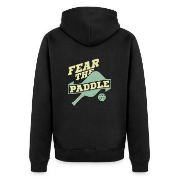 Fear The Paddle Pickleball Player - Unisex Premium Bio Zip Hoodie - Schwarz - Hinten - Nico (187cm)