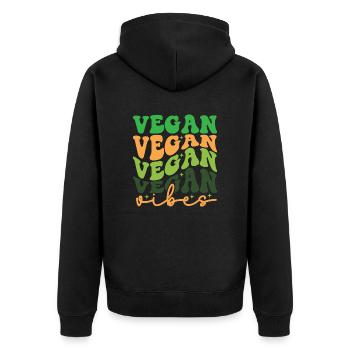 Vegan vibes, veganuary, gesunde Ernährung, vegan - Unisex Premium Bio Zip Hoodie - Schwarz - Hinten - Nico (187cm)