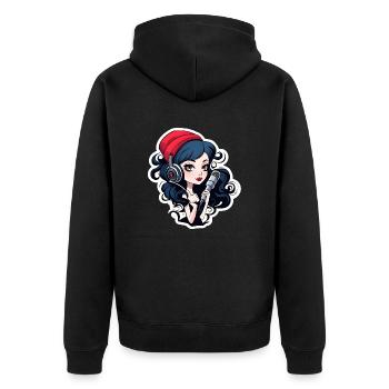 black headed gothic streamer with microphone - Unisex Premium Bio Zip Hoodie - Schwarz - Hinten - Nico (187cm)