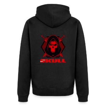 Totenkopf Böse Erwachen - Unisex Premium Bio Zip Hoodie - Schwarz - Hinten - Nico (187cm)