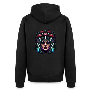 Mystische Pilz-Frau - Unisex Premium Bio Zip Hoodie - Schwarz - Hinten - Nico (187cm)
