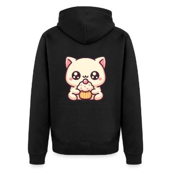 Cute cat with cupcake - Unisex Premium Organic Zip Hoodie - black - Back - Nico (187cm)