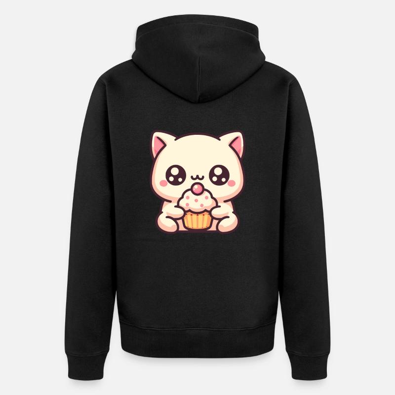 Süße Katze mit cupcake - Unisex Premium Bio Zip Hoodie - Schwarz