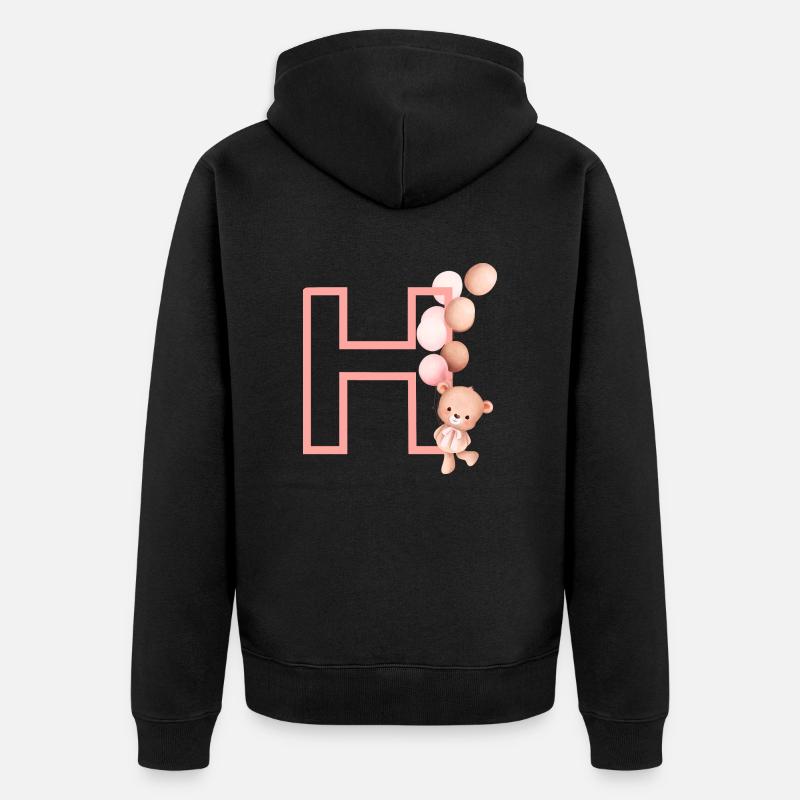 Lettre h rose ours - Veste à capuche bio Premium Unisexe - noir