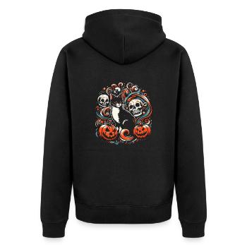 Halloween-Katze mit Kürbissen - Unisex Premium Bio Zip Hoodie - Schwarz - Hinten - Nico (187cm)