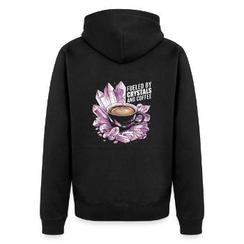 Strength through crystals and caffeine - Unisex Premium Organic Zip Hoodie - black - Back - Nico (187cm)