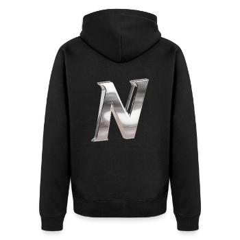 Chrome ,, N " Metallic - Unisex Premium Organic Zip Hoodie - black - Back - Nico (187cm)