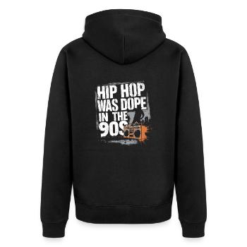 Pure nostalgie – Classiques du hip-hop des années 90 - Veste à capuche bio Premium Unisexe - noir - Dos - Nico (187cm)