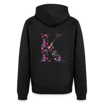Personalisierter Blumenbuchstabe k - Geschenkidee - Unisex Premium Bio Zip Hoodie - Schwarz - Hinten - Nico (187cm)