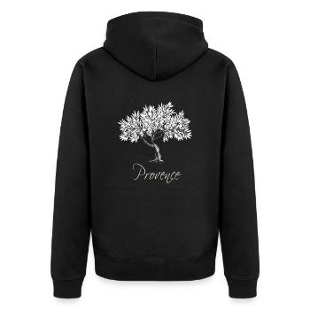 Weißer mediterraner Olivenbaum aus der Provence, schick - Unisex Premium Bio Zip Hoodie - Schwarz - Hinten - Nico (187cm)