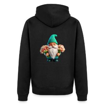 Gartenzwerg mit Blumenstrauß x2 - Unisex Premium Bio Zip Hoodie - Schwarz - Hinten - Nico (187cm)