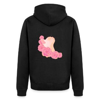 Katze unter Rosen - Unisex Premium Bio Zip Hoodie - Schwarz - Hinten - Nico (187cm)
