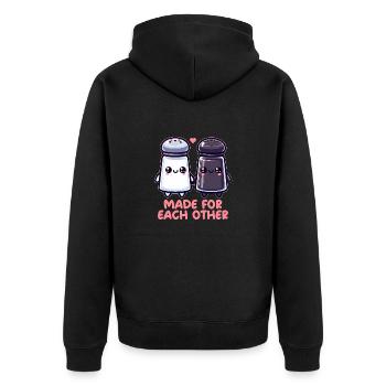 Salz und Pfeffer - Unisex Premium Bio Zip Hoodie - Schwarz - Hinten - Nico (187cm)