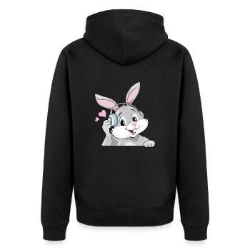 Lapin souriant écouter de la musique dans des écouteurs - Veste à capuche bio Premium Unisexe - noir - Dos - Nico (187cm)