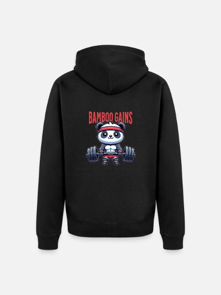 Panda im Fitnessstudio - Unisex Premium Bio Zip Hoodie - Schwarz