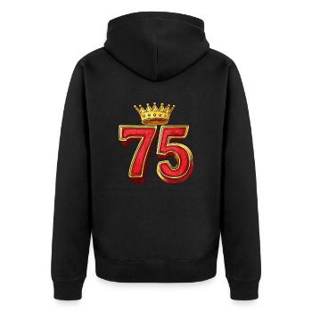 75 Zahl Krone - Unisex Premium Bio Zip Hoodie - Schwarz - Hinten - Nico (187cm)
