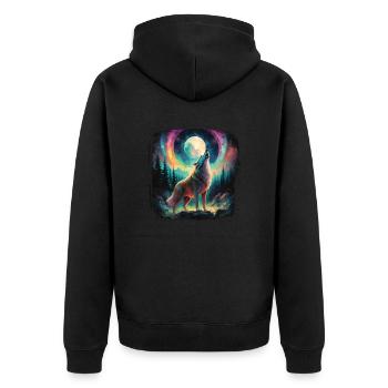 Wasserfarben Wolf Mond Fantasy Bunt Natur - Unisex Premium Bio Zip Hoodie - Schwarz - Hinten - Nico (187cm)