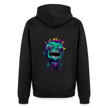 Bunter cooler Zombie - Unisex Premium Bio Zip Hoodie - Schwarz - Hinten - Nico (187cm)