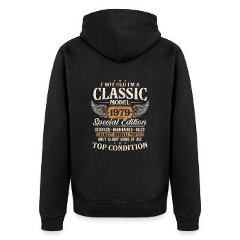 Cadeau d’anniversaire classique 1979 Vintage - Veste à capuche bio Premium Unisexe - noir - Dos - Nico (187cm)