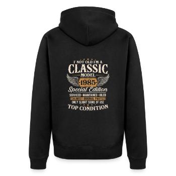 Klassiker 1985 Jahrgang Geburtstag Geschenk - Unisex Premium Bio Zip Hoodie - Schwarz - Hinten - Nico (187cm)