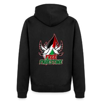 Palestine - Unisex Premium Bio Zip Hoodie - Schwarz - Hinten - Nico (187cm)