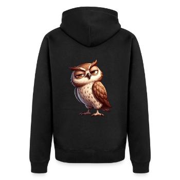 Skeptische freche lustige Cartoon Eule - Unisex Premium Bio Zip Hoodie - Schwarz - Hinten - Nico (187cm)