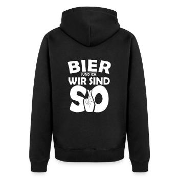 Bier und ich wir sind so - Bierliebhaber Männer - Unisex Premium Bio Zip Hoodie - Schwarz - Hinten - Nico (187cm)