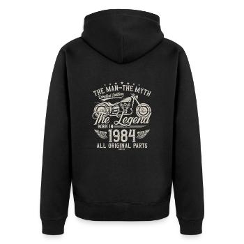 1984 Vintage Man Myth Legend Motorcycle - Unisex Premium Organic Zip Hoodie - black - Back - Nico (187cm)