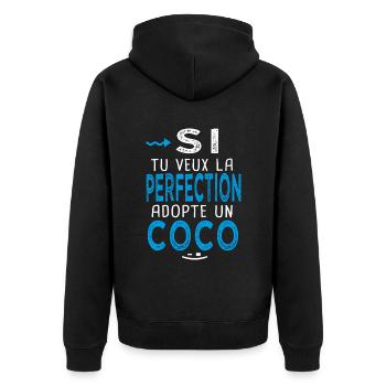 la perfection adopte un Coco Cadeau Corentin - Veste à capuche bio Premium Unisexe - noir - Dos - Nico (187cm)