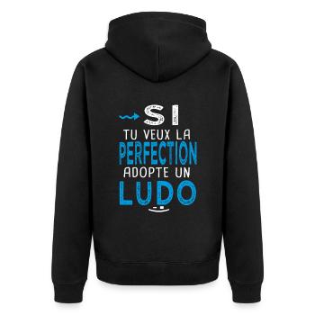 perfection adopte un Ludo Cadeau Ludovic - Veste à capuche bio Premium Unisexe - noir - Dos - Nico (187cm)