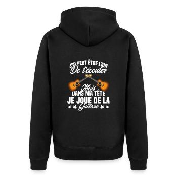 Je Joue De La Guitare Cadeau Humour Guitariste - Veste à capuche bio Premium Unisexe - noir - Dos - Nico (187cm)