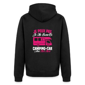 J'peux pas j'me barre en camping car avec mon mari - Veste à capuche bio Premium Unisexe - noir - Dos - Nico (187cm)