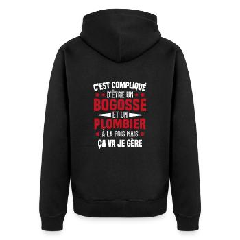 Bogosse et Plombier - Cadeau Humour Plombier - Veste à capuche bio Premium Unisexe - noir - Dos - Nico (187cm)
