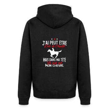Je suis à cheval - cadeau humour cheval équitation - Veste à capuche bio Premium Unisexe - noir - Dos - Nico (187cm)