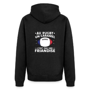 Au Rugby Un Caramel C'est Pas Une Friandise - Veste à capuche bio Premium Unisexe - noir - Dos - Nico (187cm)