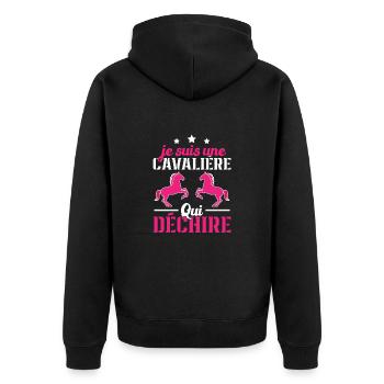 Ich bin ein Reiter, der Geschenke zerreißt - Unisex Premium Bio Zip Hoodie - Schwarz - Hinten - Nico (187cm)