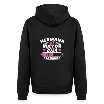 Große Schwester 2024 - Unisex Premium Bio Zip Hoodie - Schwarz - Hinten - Nico (187cm)
