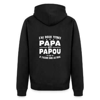 J'ai Deux Titres Papa Et Papou - Veste à capuche bio Premium Unisexe - noir - Dos - Nico (187cm)