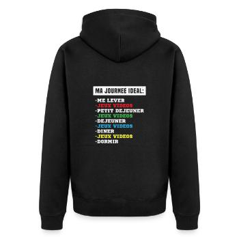 geek ma journée idéale idée cadeau gamer homme - Veste à capuche bio Premium Unisexe - noir - Dos - Nico (187cm)