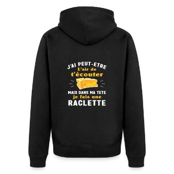 Dans ma tête raclette humour raclette homme femme - Veste à capuche bio Premium Unisexe - noir - Dos - Nico (187cm)