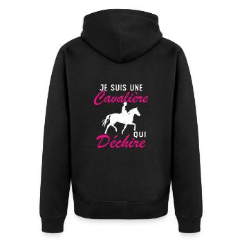 Ich bin ein Reiter, der Geschenke zerreißt - Unisex Premium Bio Zip Hoodie - Schwarz - Hinten - Nico (187cm)