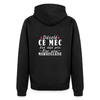 Mec Avec Marseillaise Cadeau Couple Saint Valentin - Veste à capuche bio Premium Unisexe - noir - Dos - Nico (187cm)
