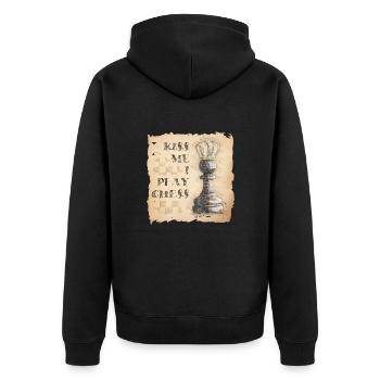 Küss mich, ich spiele Schach. Pawn King / Queen. - Unisex Premium Bio Zip Hoodie - Schwarz - Hinten - Nico (187cm)