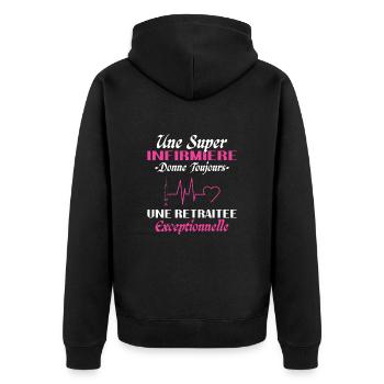Humour infirmière retraitée, Cadeau retraite - Veste à capuche bio Premium Unisexe - noir - Dos - Nico (187cm)