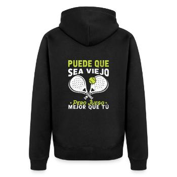 I may be old but I play Padel Tennis better - Unisex Premium Organic Zip Hoodie - black - Back - Nico (187cm)