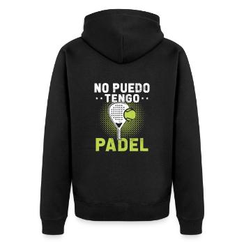 Ich kann Padel Gift Padelist nicht haben - Unisex Premium Bio Zip Hoodie - Schwarz - Hinten - Nico (187cm)