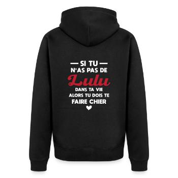 Wenn du kein Lulu Geschenk in deinem Leben hast - Unisex Premium Bio Zip Hoodie - Schwarz - Hinten - Nico (187cm)